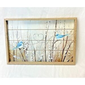 Oil Painting On Wood Panel Birds In Nature,‎ Heart, 24"x16" NEW JMP